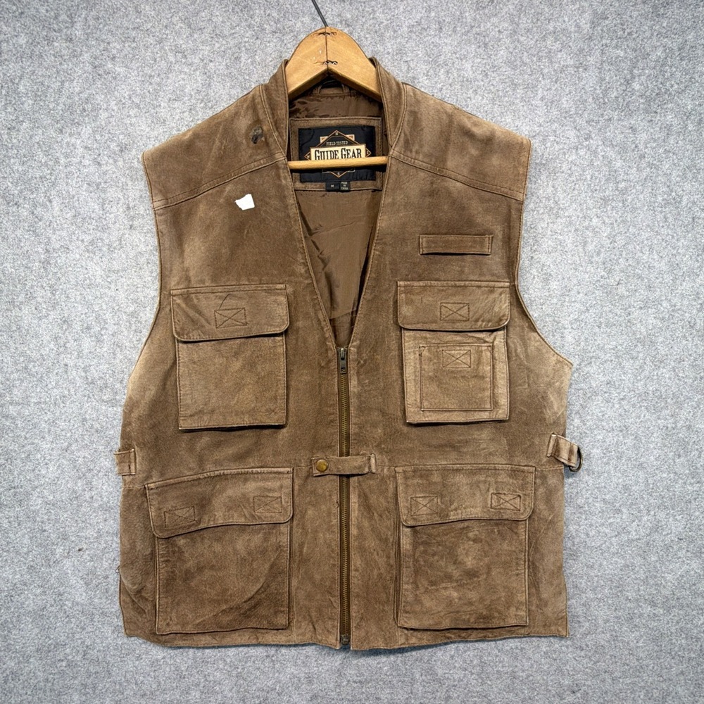 Guide Gear Brown Suede Leather Safari Vest Cinch Medium